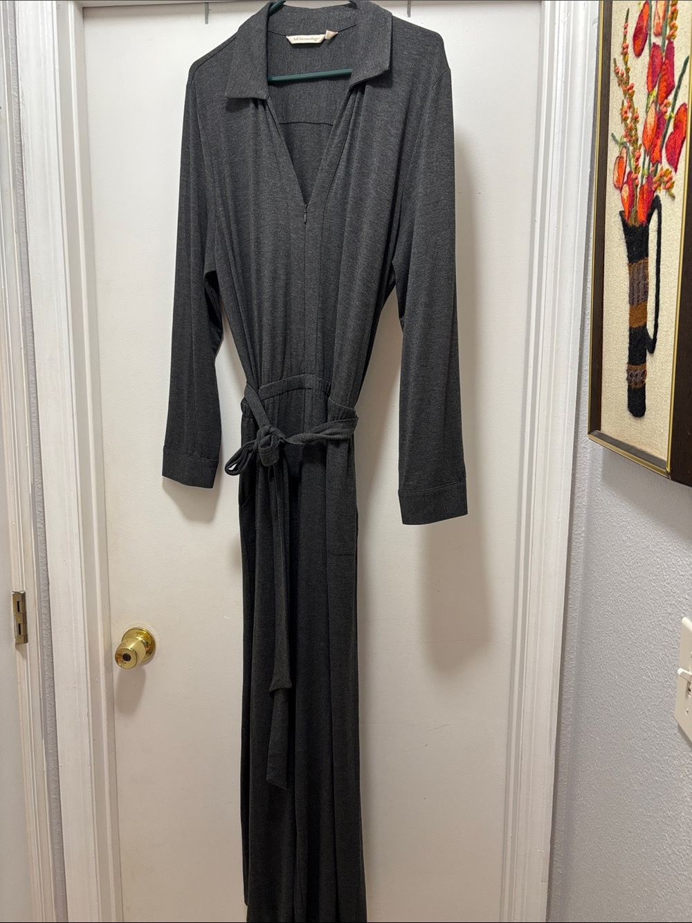 Soft Surroundings Charcoal Gray Jumpsuit with Tie Belt